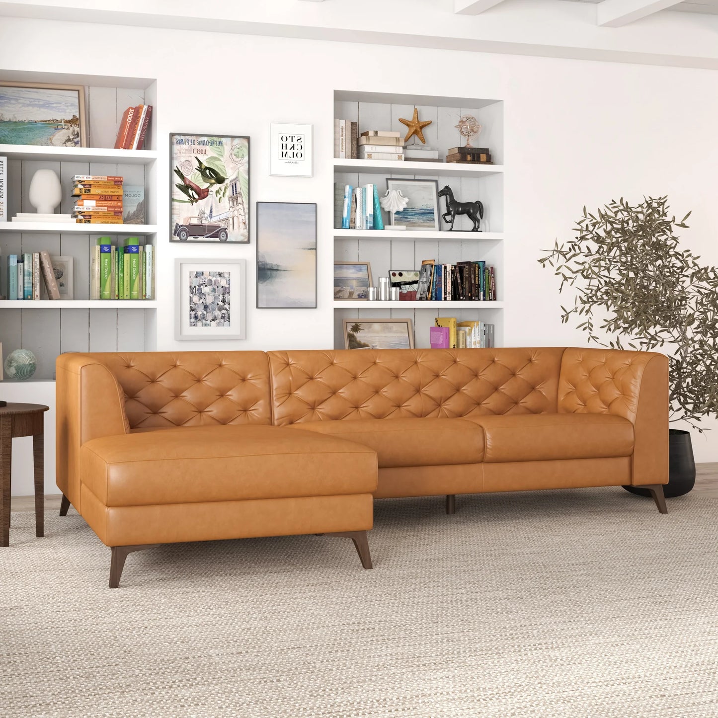 Fargo Sectional Sofa (Tan Leather - Left Facing Chaise)