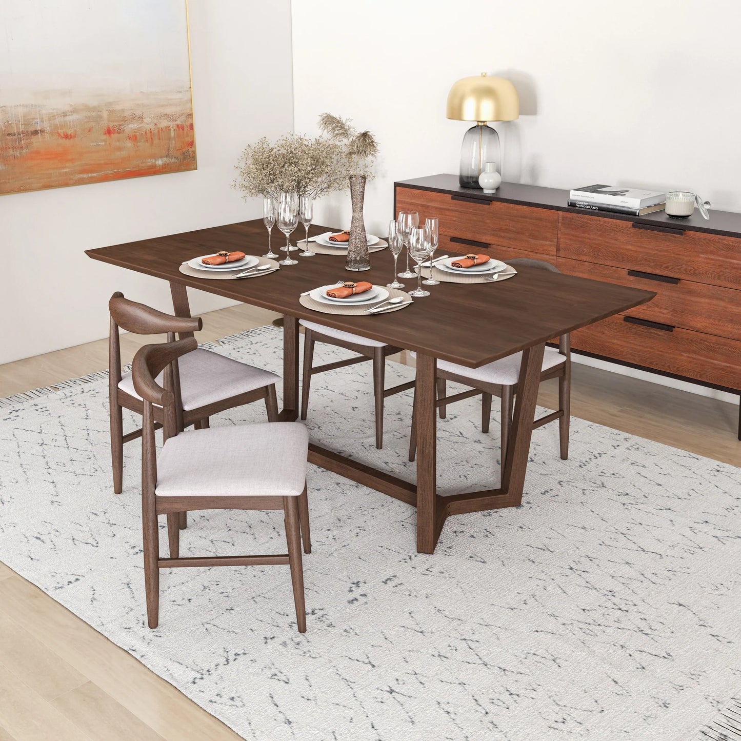 Rolda Dining set with 4 Winston Dining Chairs (Beige Fabric)