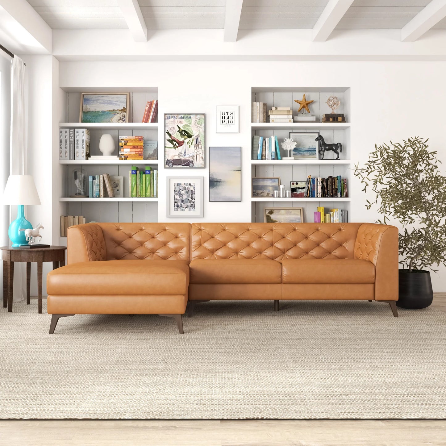 Fargo Sectional Sofa (Tan Leather - Left Facing Chaise)
