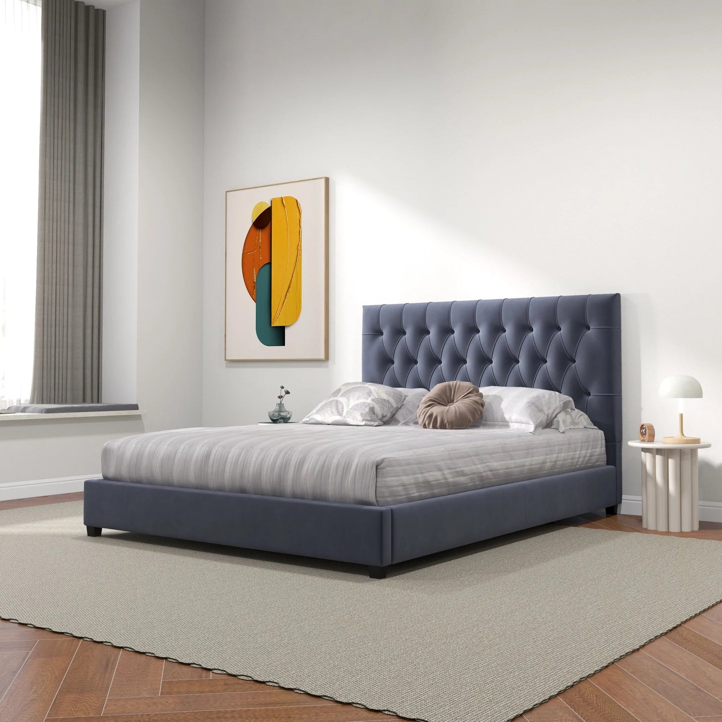 Eldridge Platform Bed - Gray Velvet