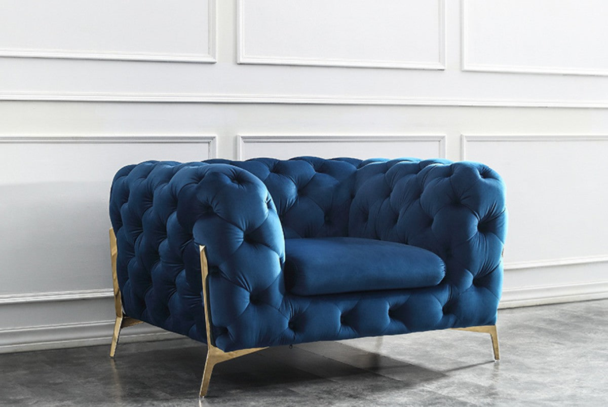 Divani Casa Sheila Modern Dark Blue Fabric Sofa Set