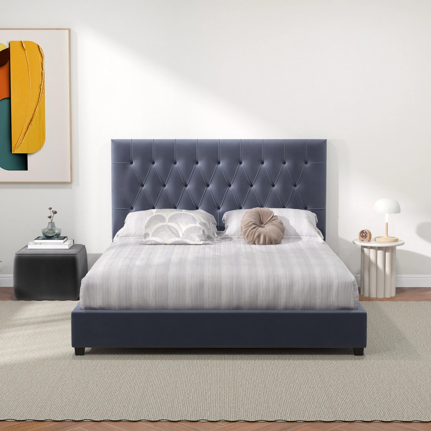 Eldridge Platform Bed - Gray Velvet