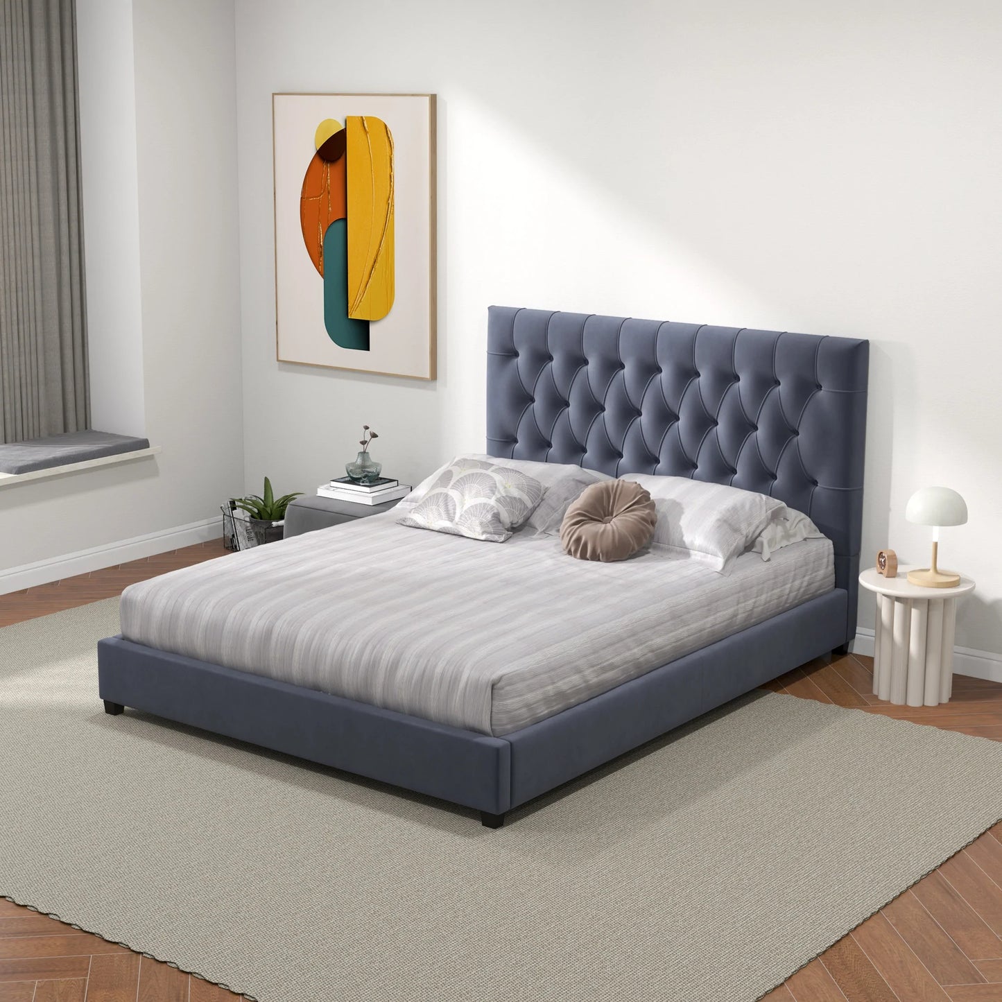 Eldridge Platform Bed - Gray Velvet