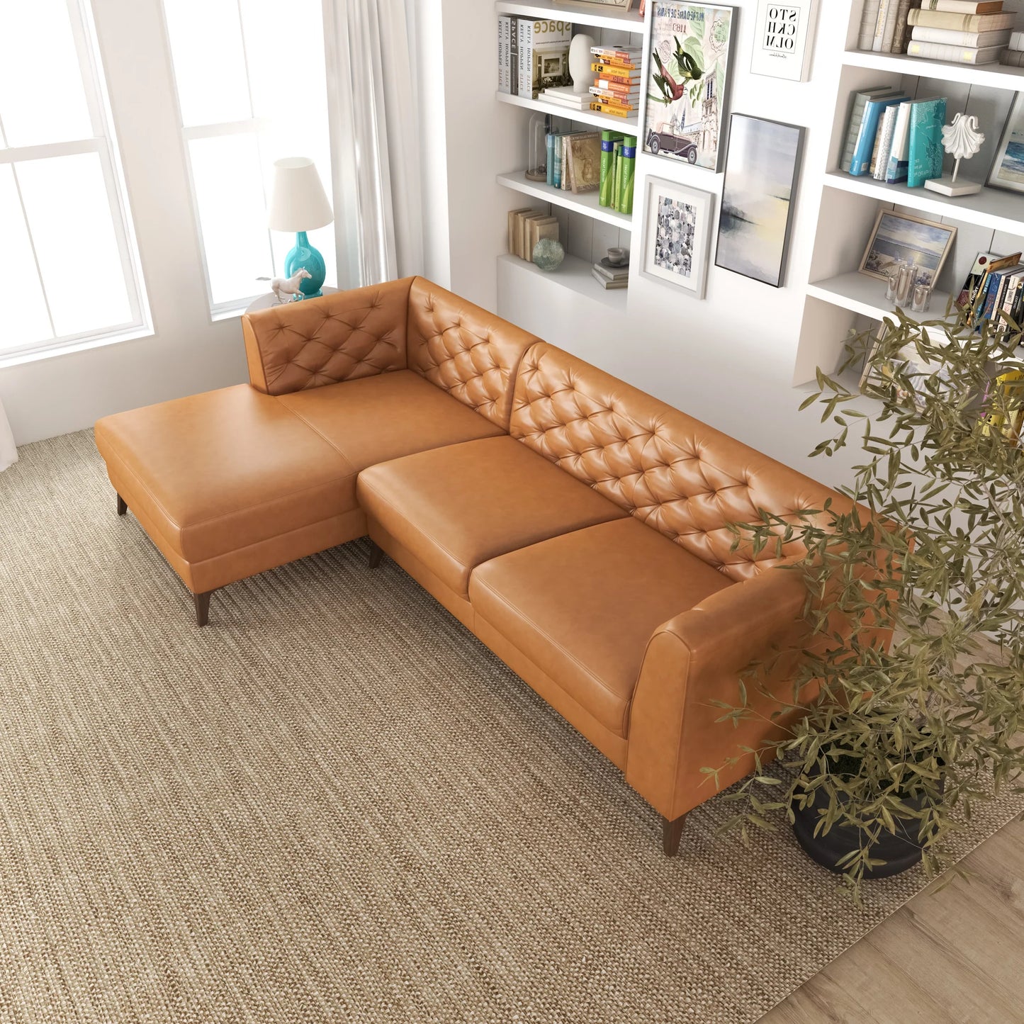 Fargo Sectional Sofa (Tan Leather - Left Facing Chaise)