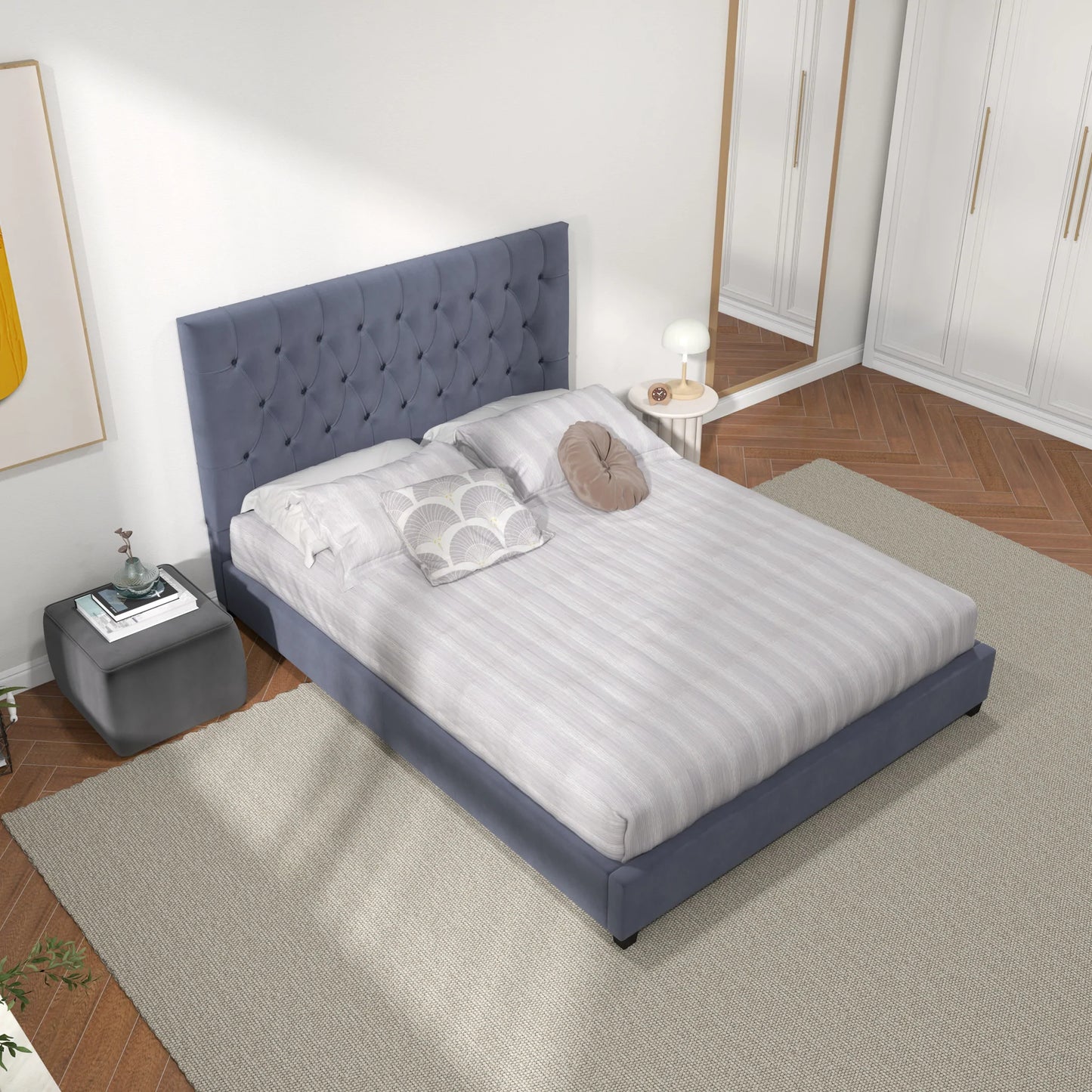 Eldridge Platform Bed - Gray Velvet