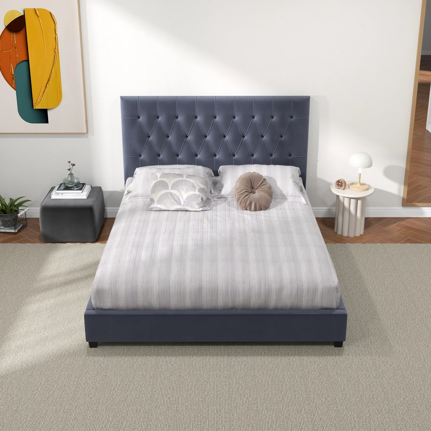 Eldridge Platform Bed - Gray Velvet