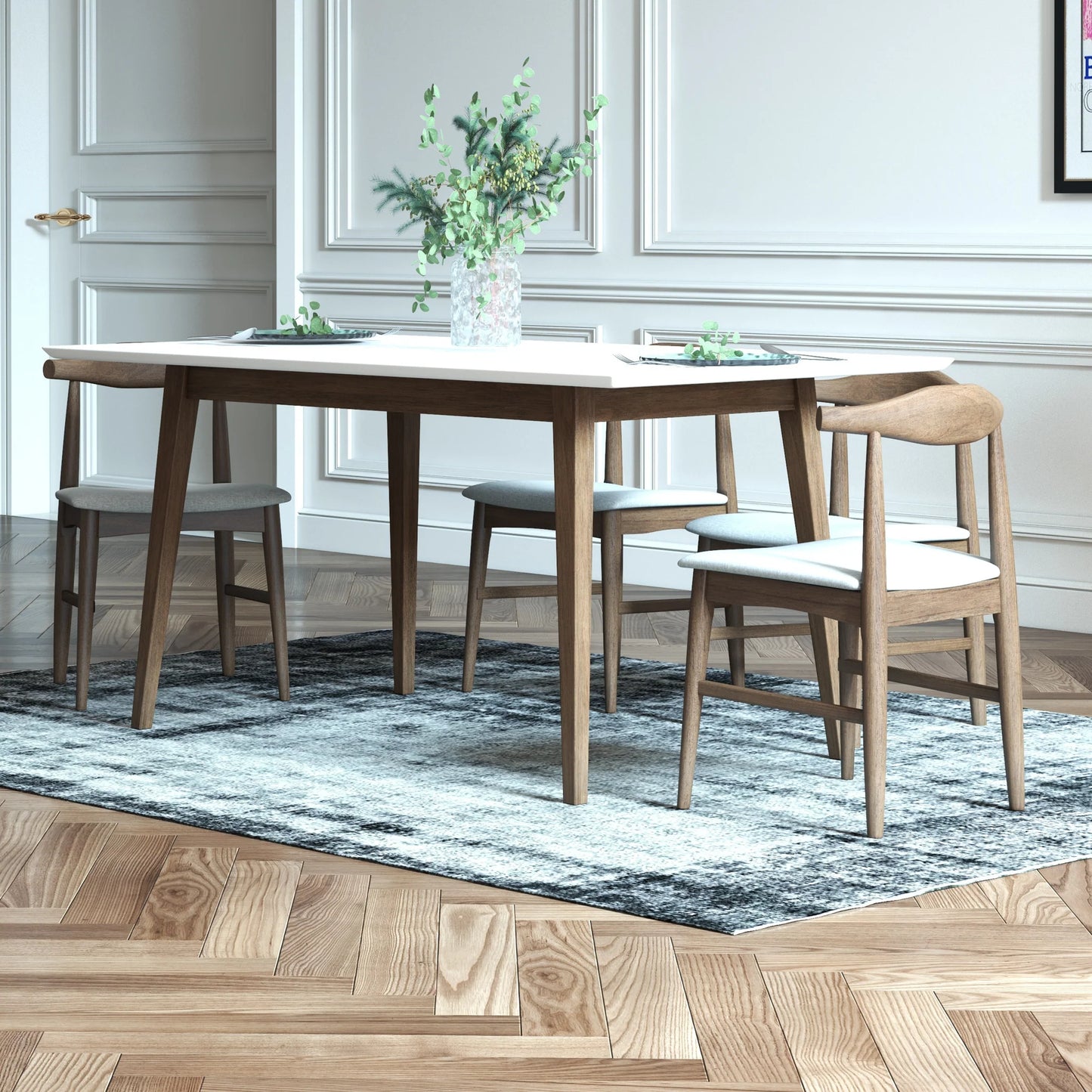 Adira (Large - White) Dining Set with 4 Winston (Grey) Dining Chairs