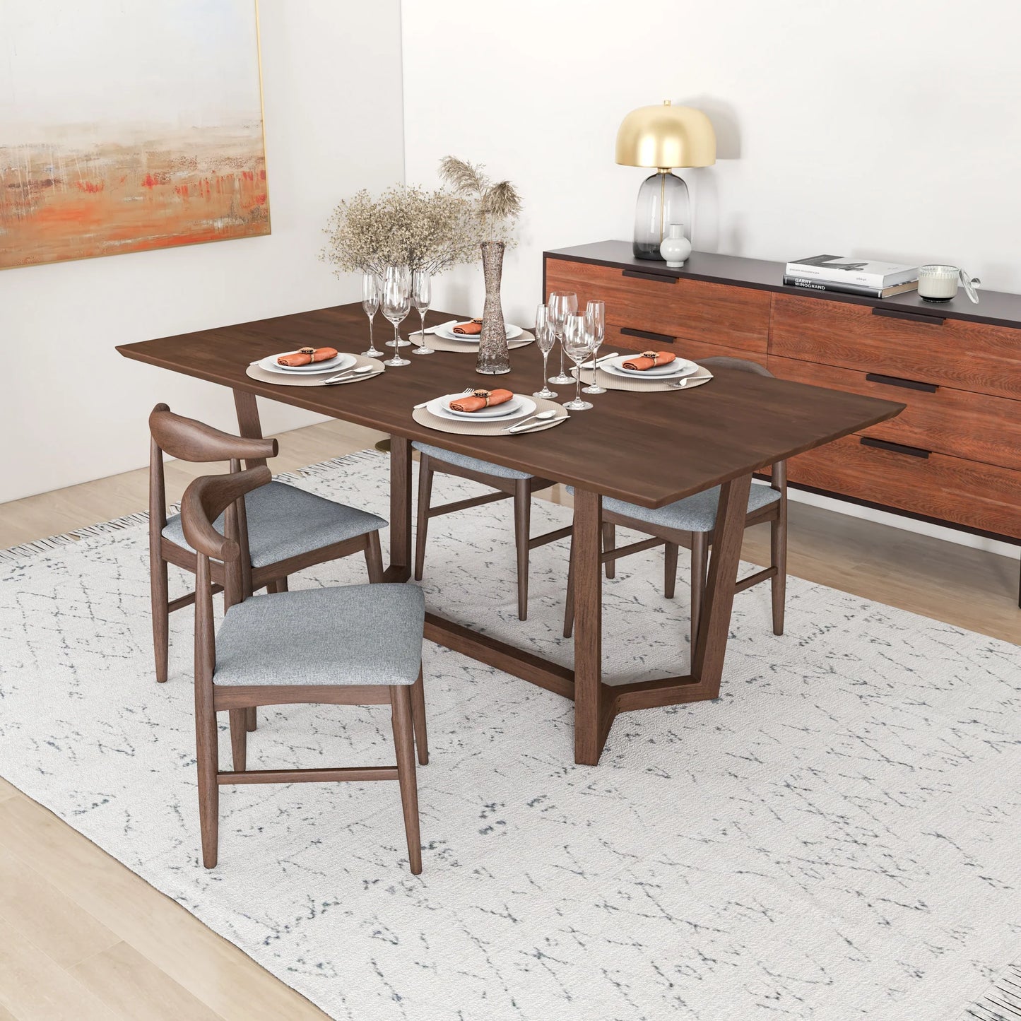 Rolda Dining set with 4 Winston Dining Chairs (Gray Fabric)