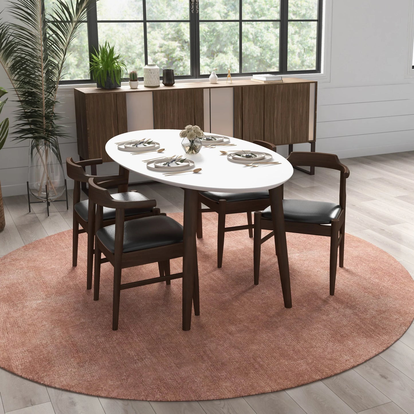 Rixos Dining Table (White Top) Zola Dining Leather Chair (Black PU) Set of 4