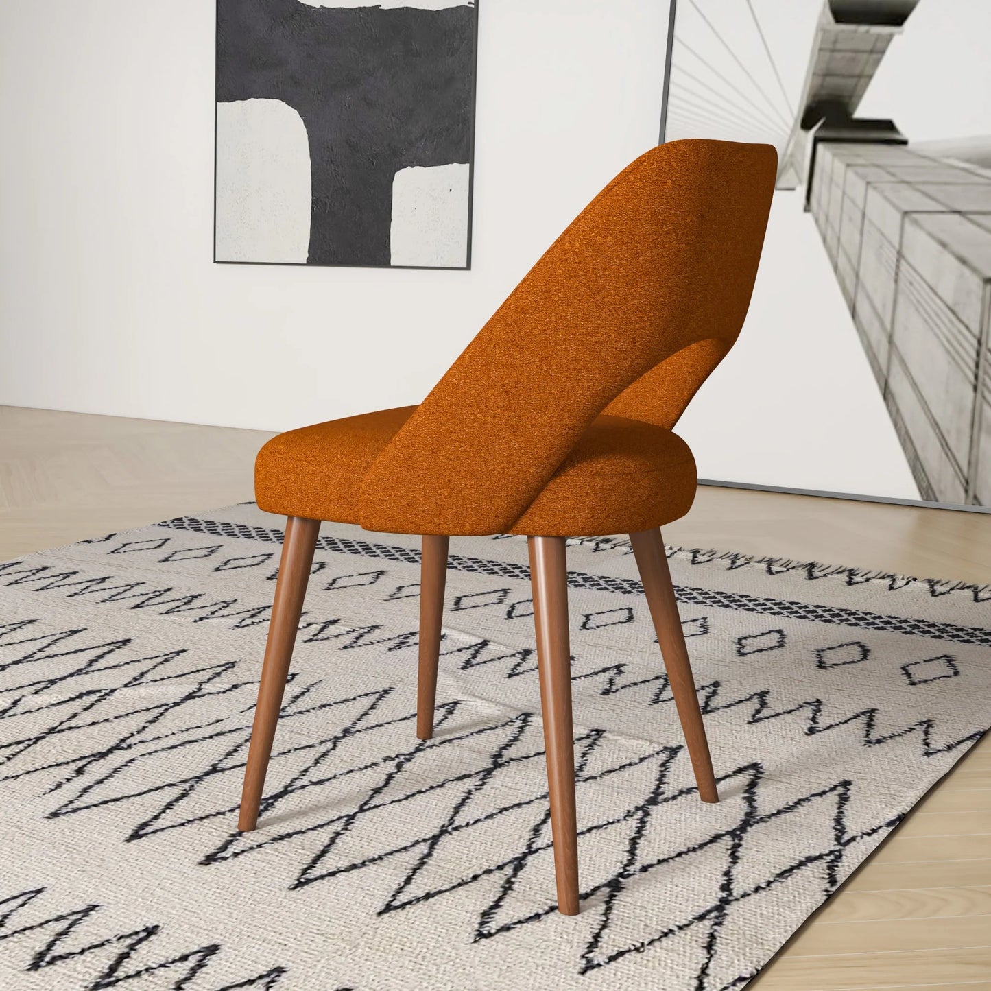 Ariana Modern Dining Chair (Burnt Orange Boucle)