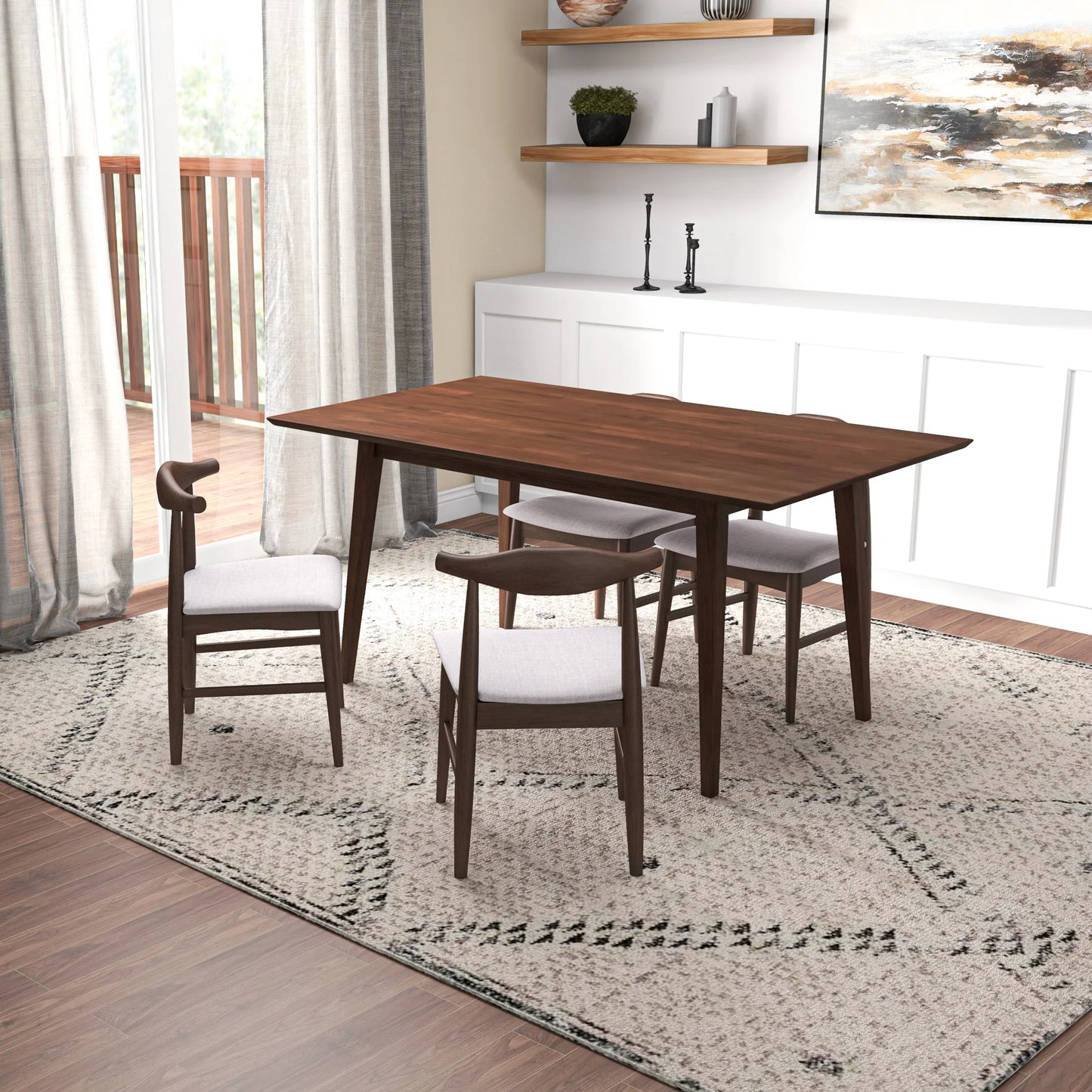 Adira (Large - Walnut) Dining Set with 4 Winston (Beige) Dining Chairs