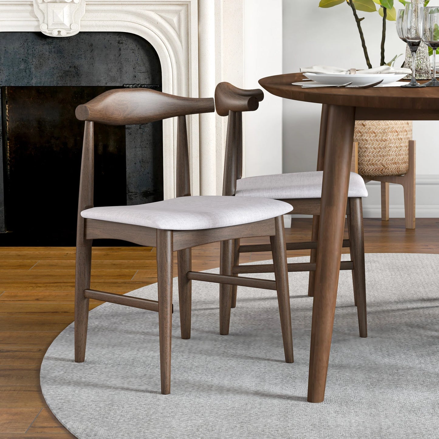 Rixos (Walnut) Oval Dining Set with 4 Winston (Beige) Dining Chairs
