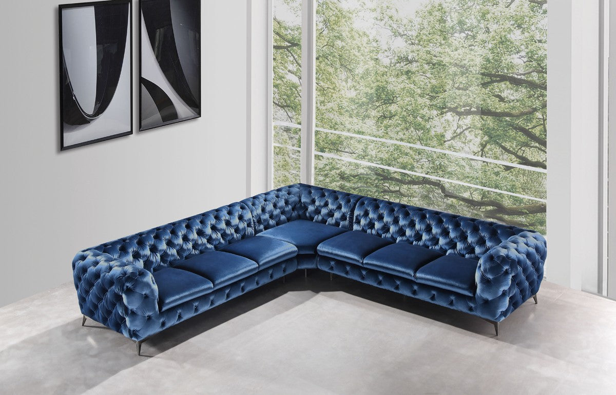 Divani Casa Delilah - Modern Blue Fabric Sectional Sofa