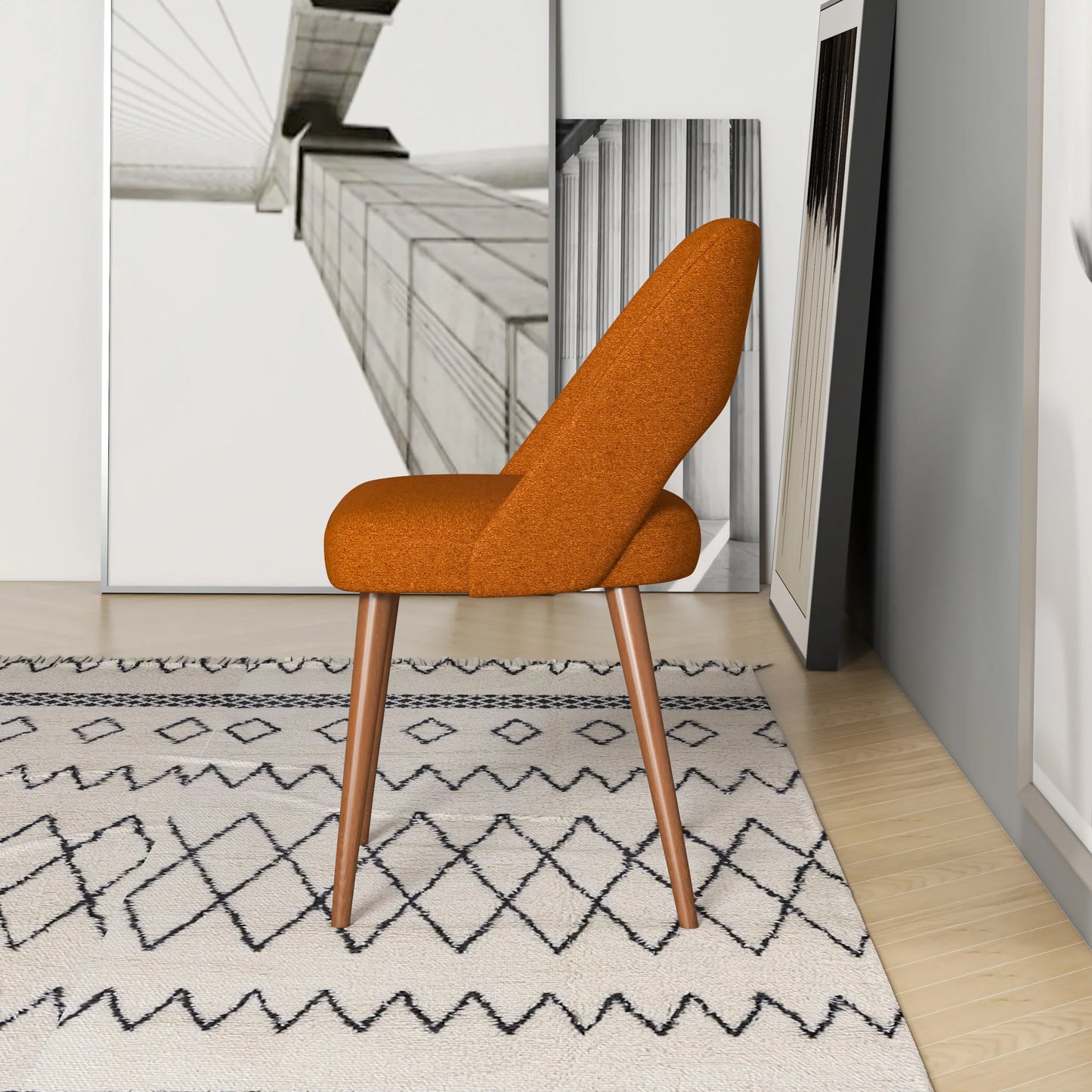 Ariana Modern Dining Chair (Burnt Orange Boucle)