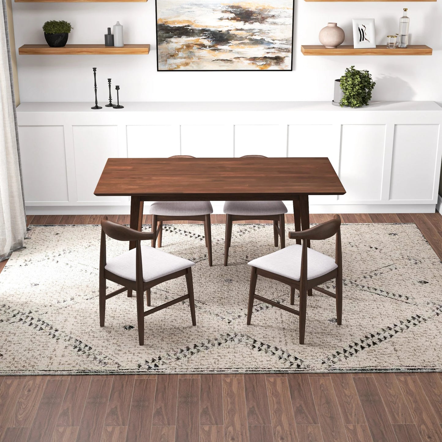 Adira (Large - Walnut) Dining Set with 4 Winston (Beige) Dining Chairs