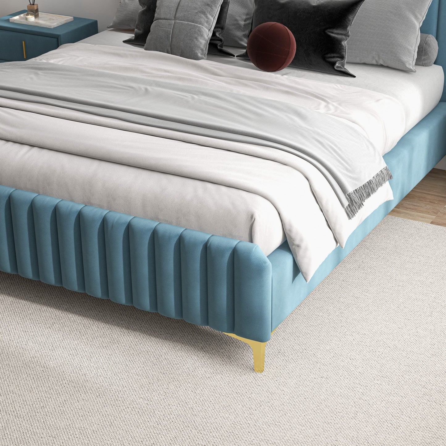 Angela Sea Blue Velvet Platform Bed