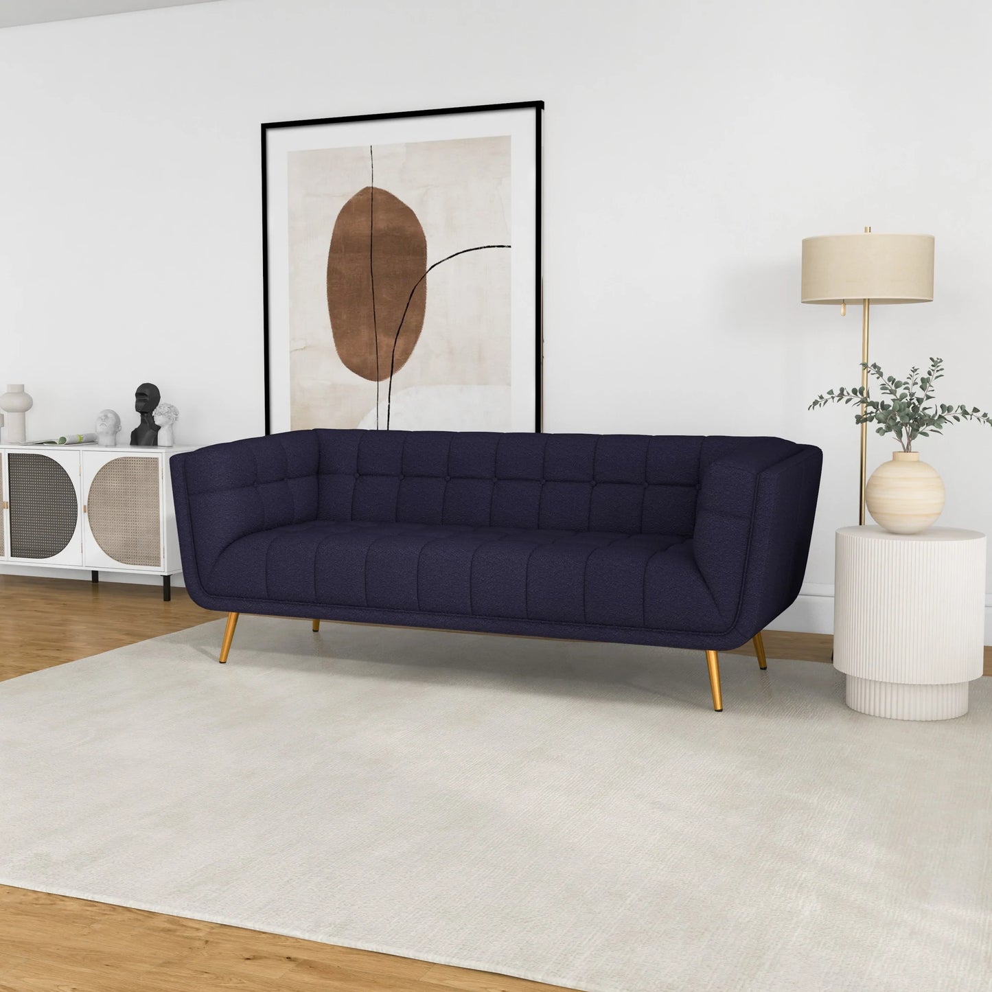 Kano Sofa (Large - Dark Blue Boucle with Metal Feet)