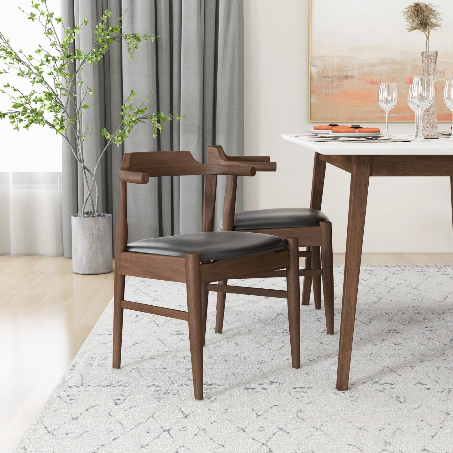 Alpine (Large - White) Dining Set with 4 Zola (Black Leather) Dining Chairs