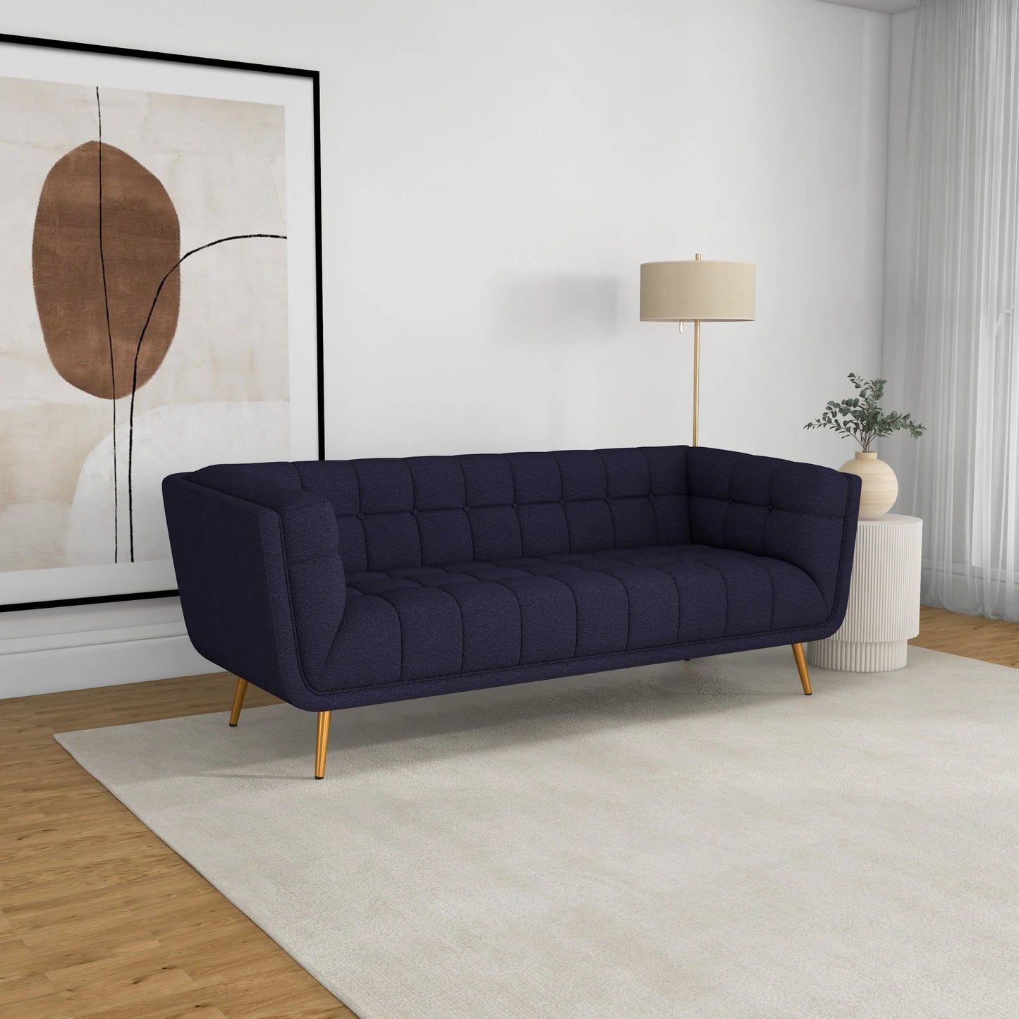 Kano Sofa (Large - Dark Blue Boucle with Metal Feet)