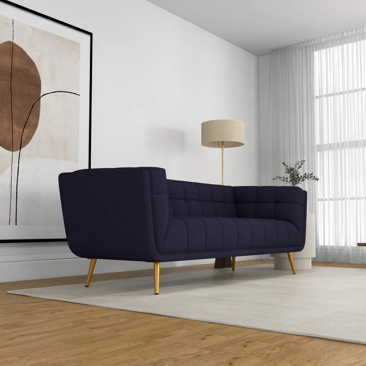 Kano Sofa (Large - Dark Blue Boucle with Metal Feet)