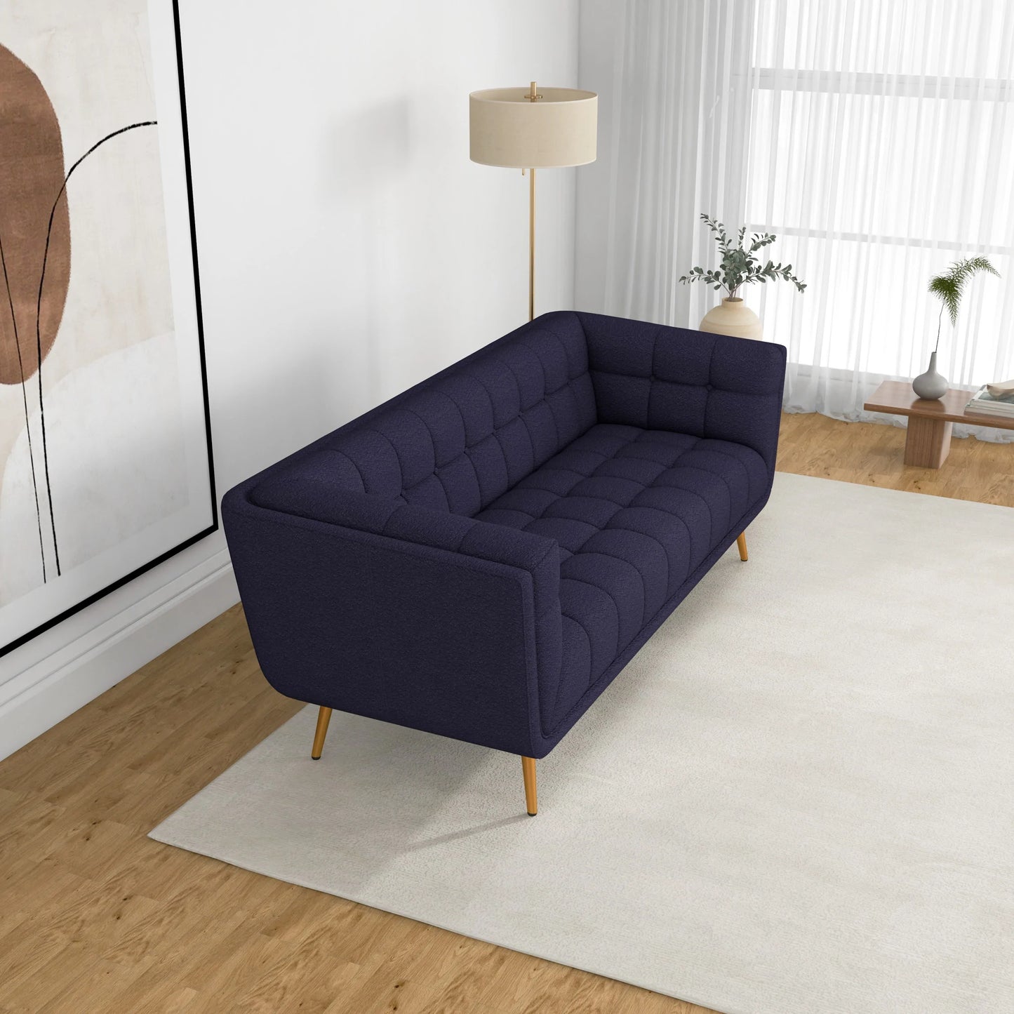 Kano Sofa (Large - Dark Blue Boucle with Metal Feet)