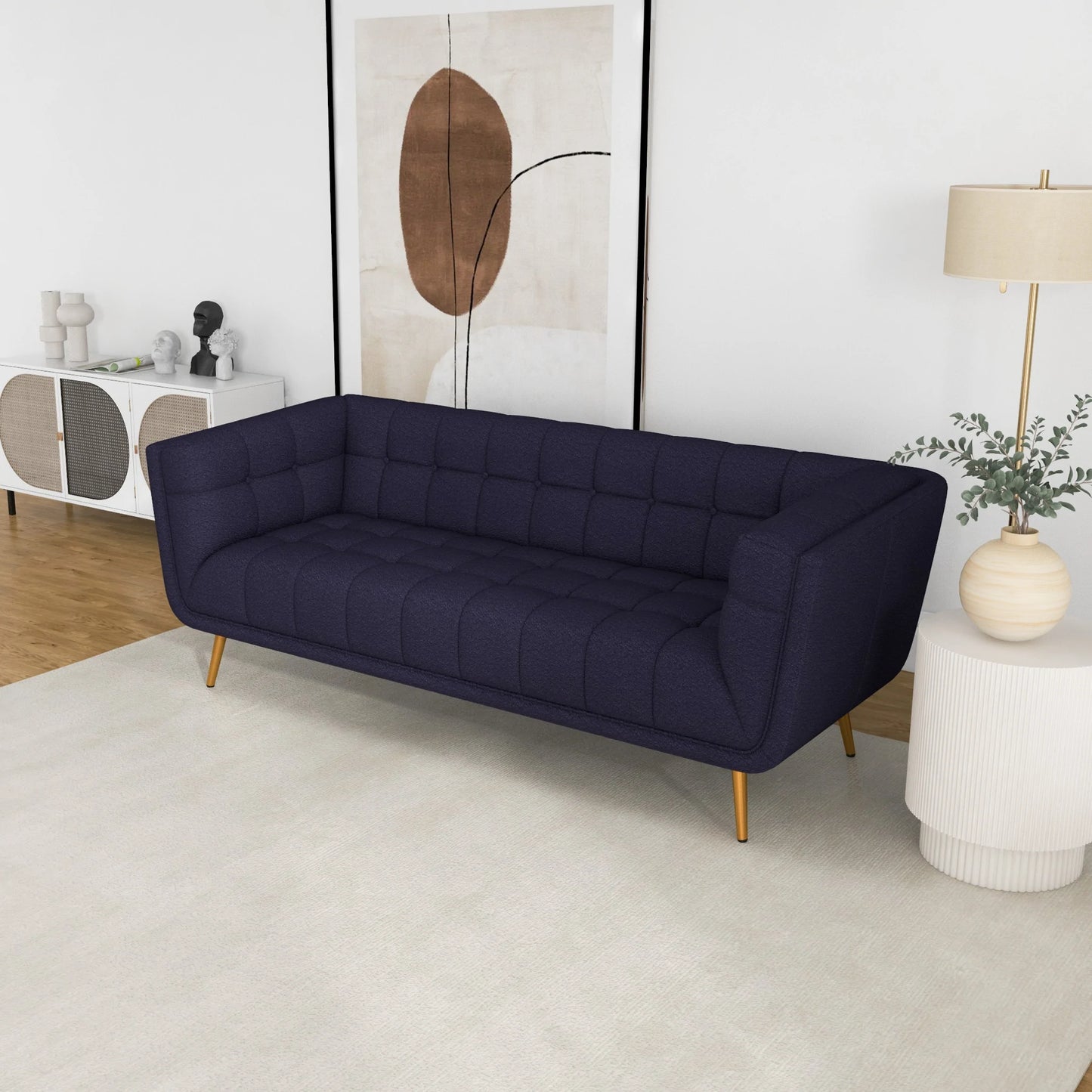 Kano Sofa (Large - Dark Blue Boucle with Metal Feet)