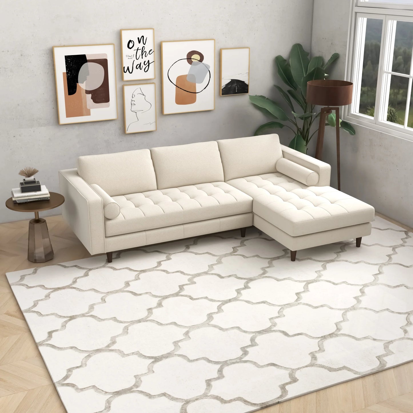 Daphne Sectional Couch Right Facing - Cream Boucle