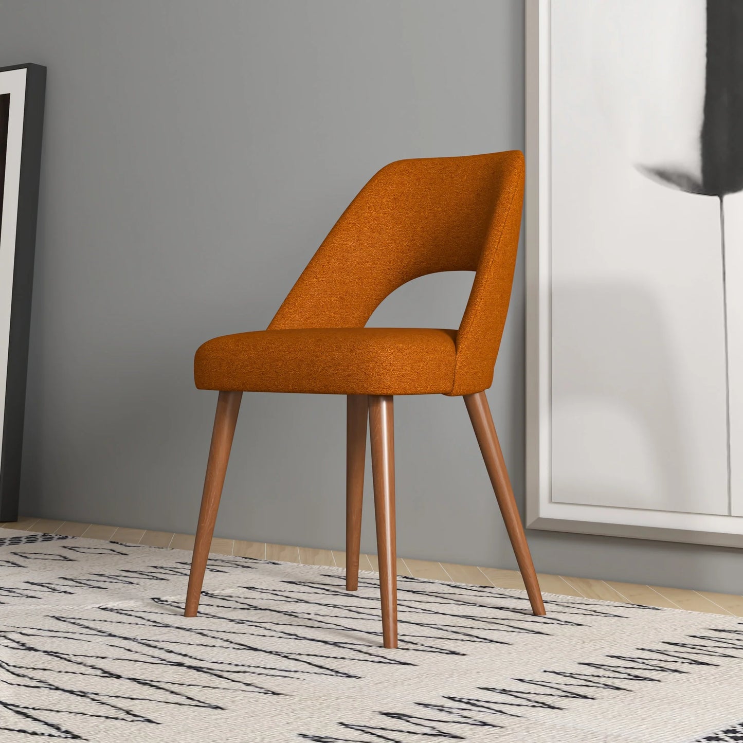 Ariana Modern Dining Chair (Burnt Orange Boucle)