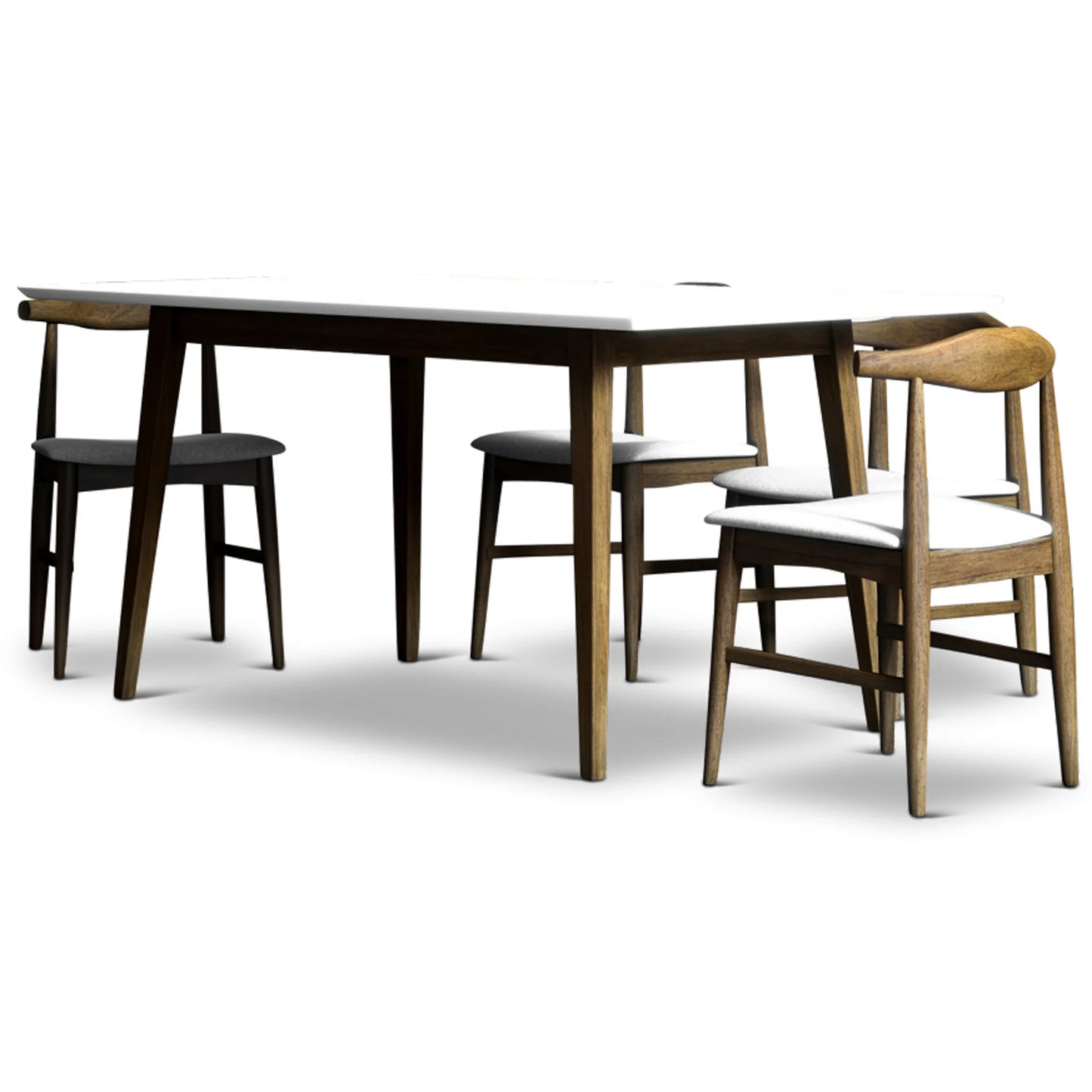 Adira (Large - White) Dining Set with 4 Winston (Grey) Dining Chairs