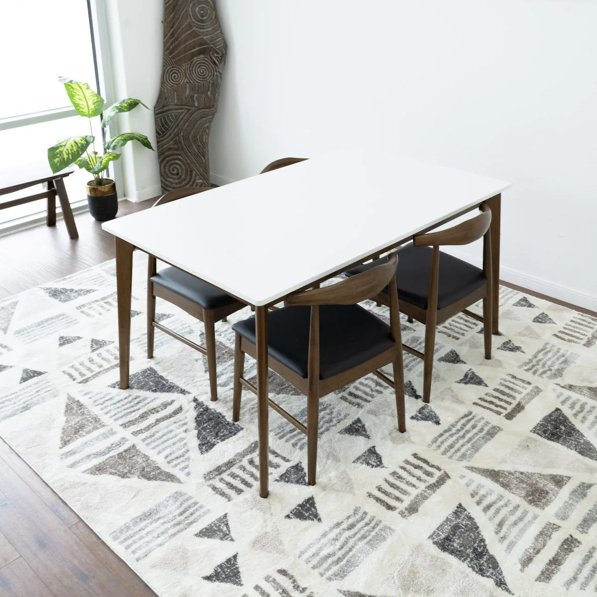 Selena (White) Dining Set with 4 Winston (Black Leather) Dining Chairs