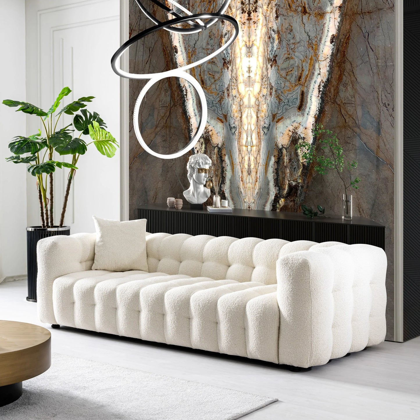 Puffydik Modern Sofas Tufted Boucle Fabric in Cream