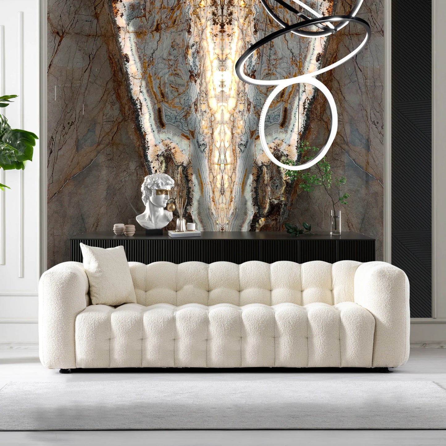 Puffydik Modern Sofas Tufted Boucle Fabric in Cream