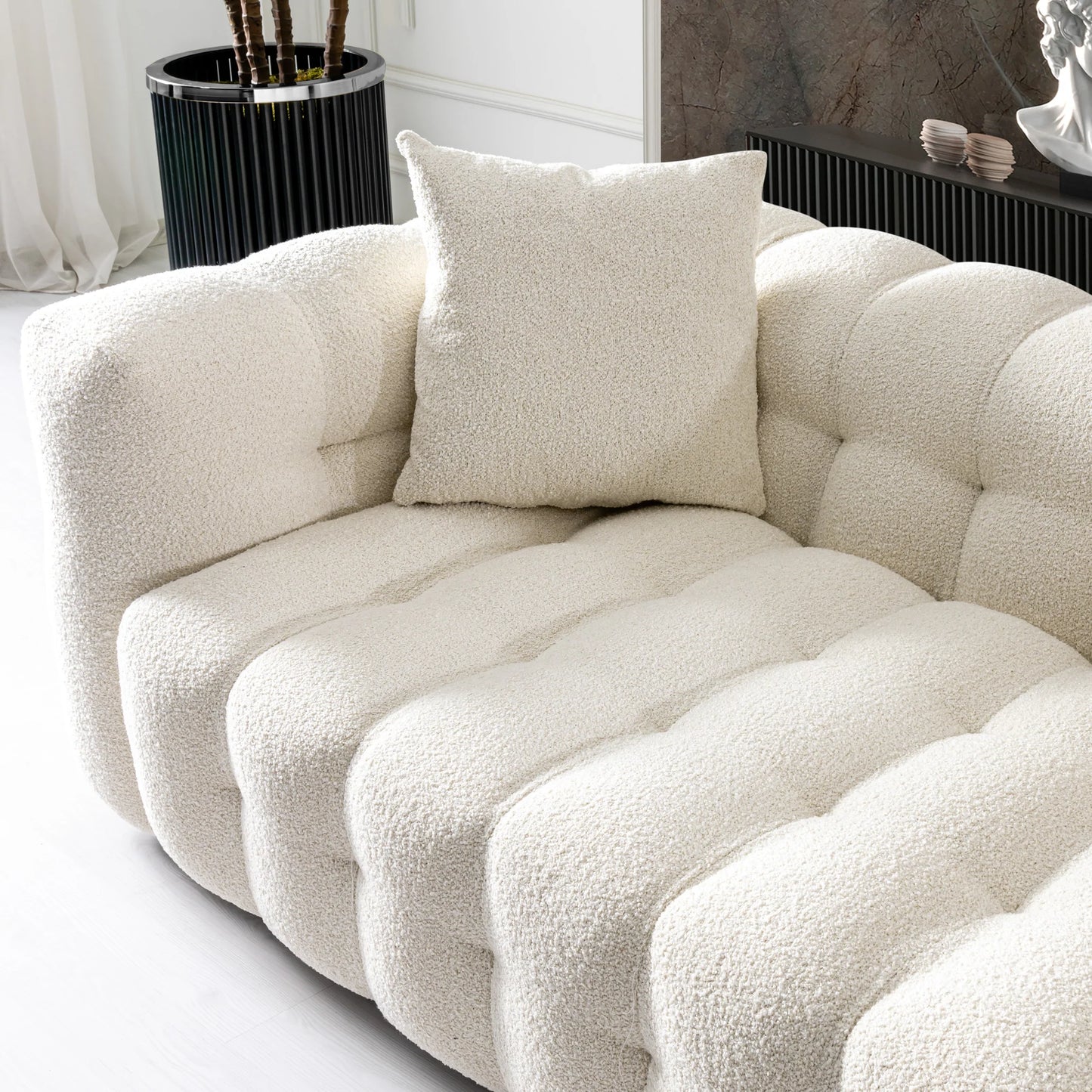 Puffydik Modern Sofas Tufted Boucle Fabric in Cream