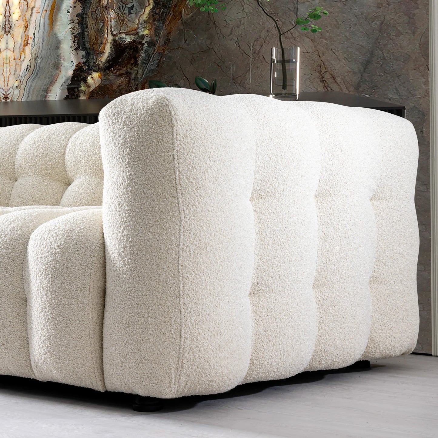 Puffydik Modern Sofas Tufted Boucle Fabric in Cream