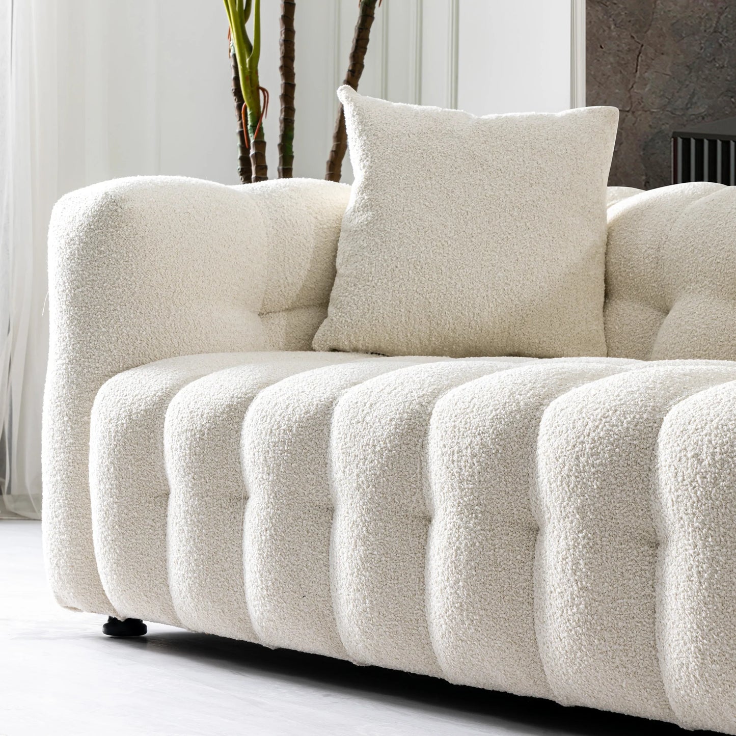 Puffydik Modern Sofas Tufted Boucle Fabric in Cream
