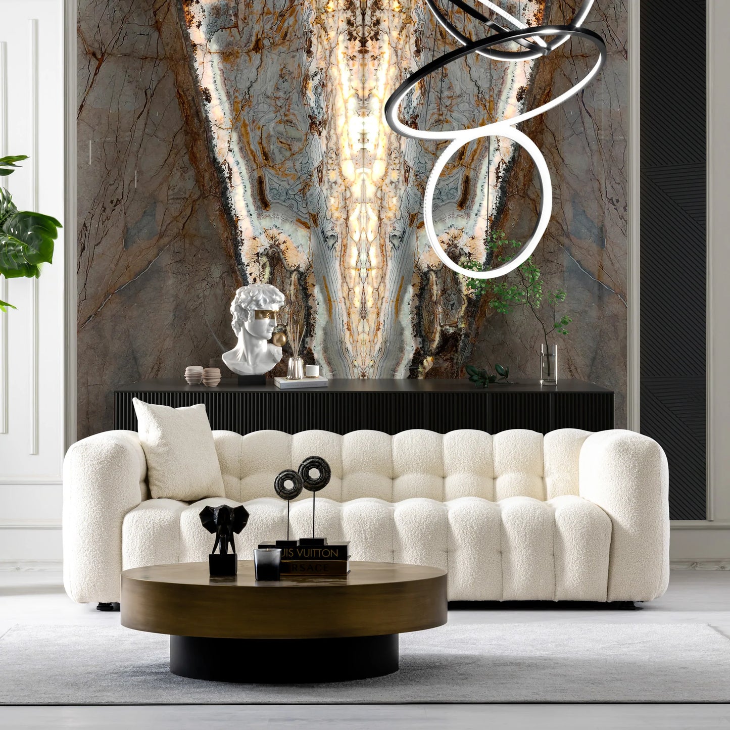 Puffydik Modern Sofas Tufted Boucle Fabric in Cream
