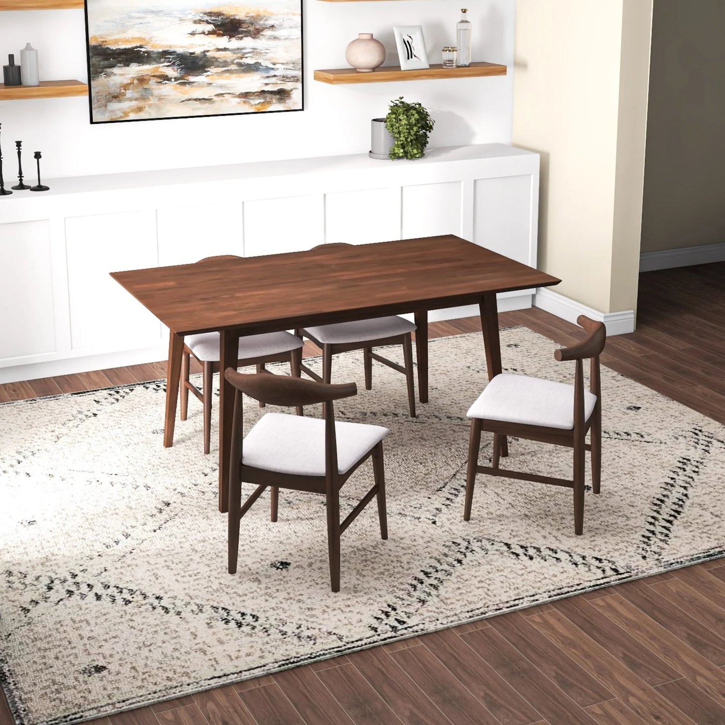Adira (Large - Walnut) Dining Set with 4 Winston (Beige) Dining Chairs