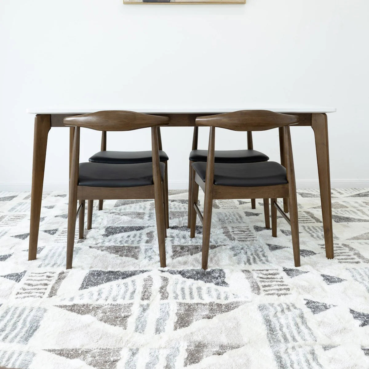 Selena (White) Dining Set with 4 Winston (Black Leather) Dining Chairs