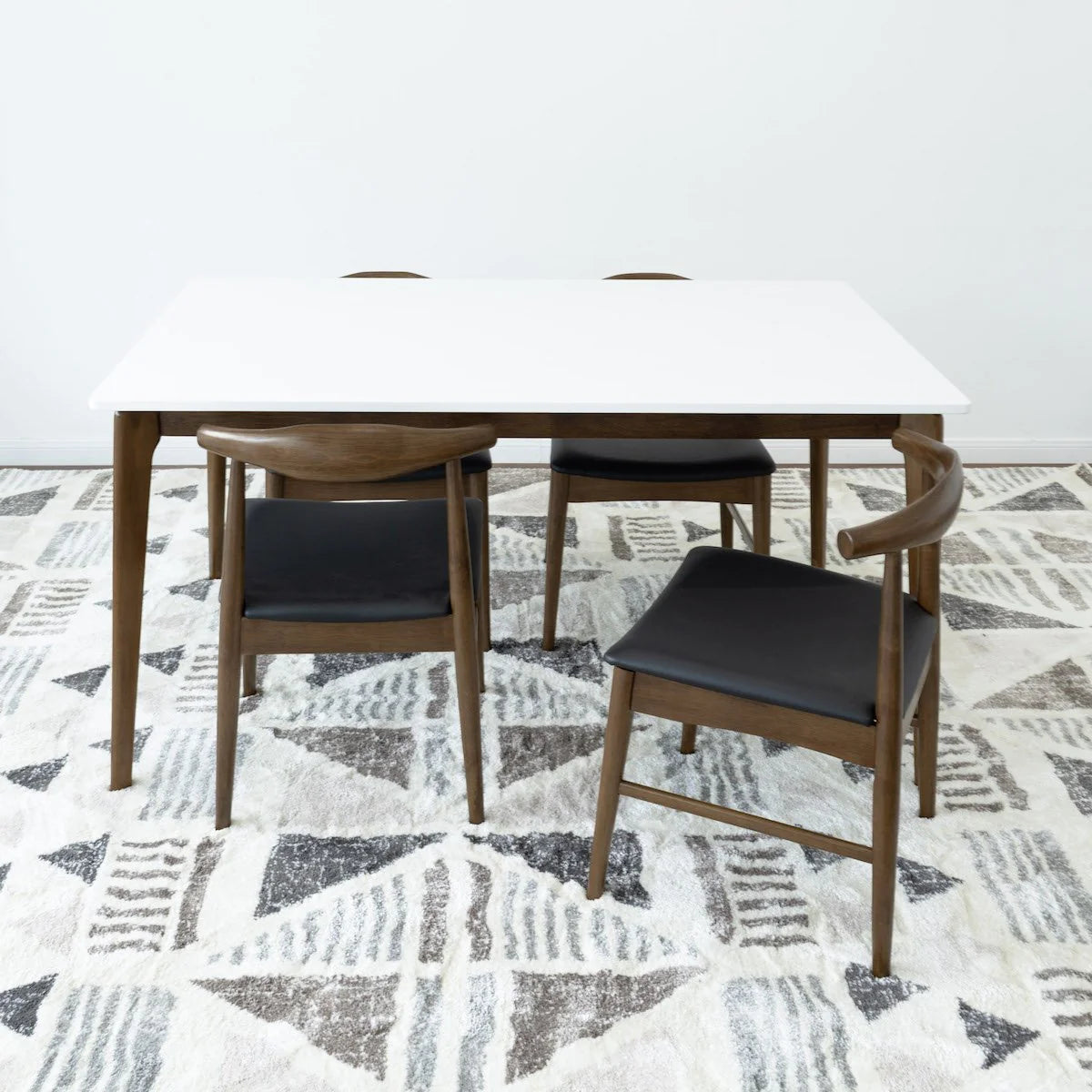 Selena (White) Dining Set with 4 Winston (Black Leather) Dining Chairs