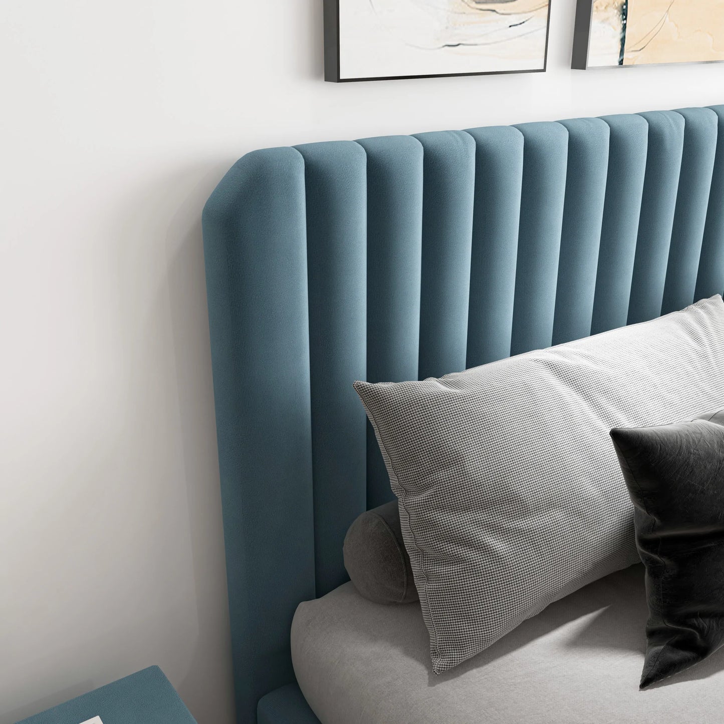 Angela Sea Blue Velvet Platform Bed