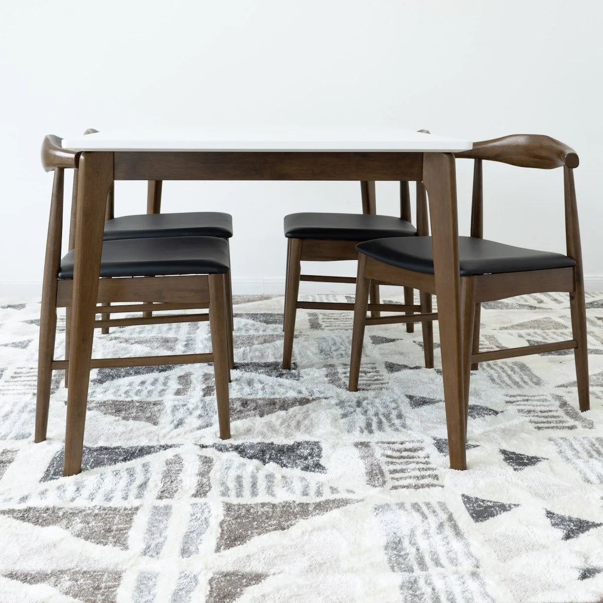 Selena (White) Dining Set with 4 Winston (Black Leather) Dining Chairs