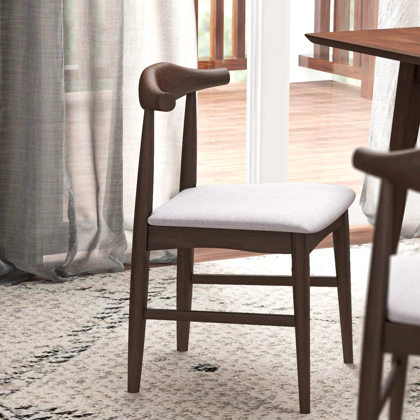 Adira (Large - Walnut) Dining Set with 4 Winston (Beige) Dining Chairs