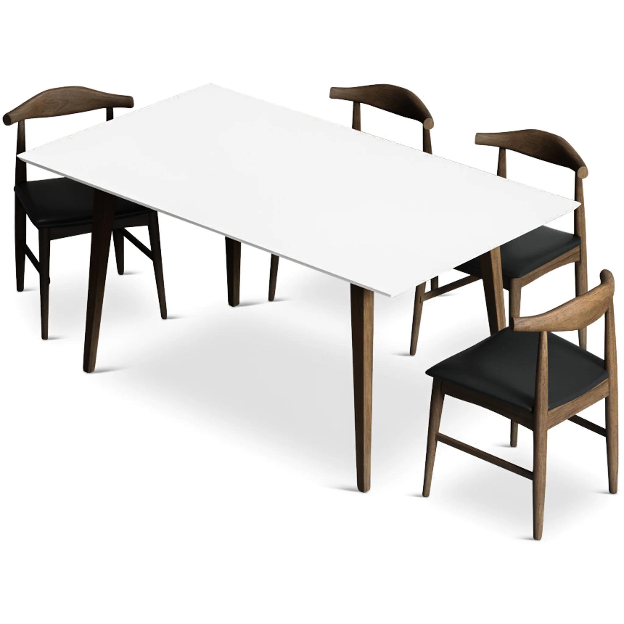 Adira (Large White) Dining Set with 4 Winston (Black Leather) Dining