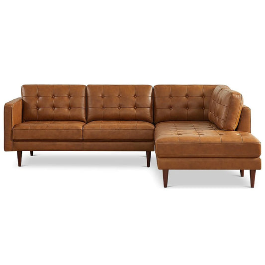 Lugano L-Shaped Genuine Leather Left&Right-Facing Sectional Cognac Tan