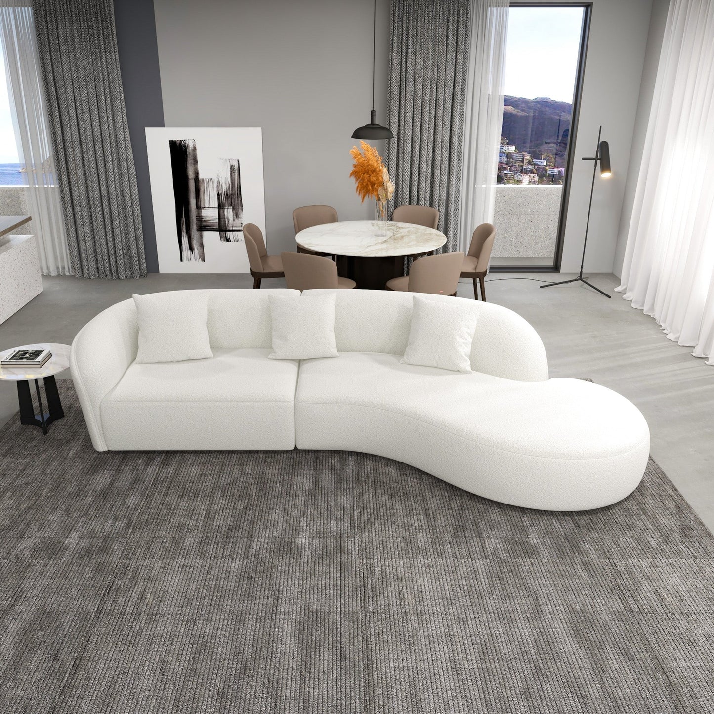 Galleria Japandi Style Curvy Sectional Sofa (Ivory Boucle)
