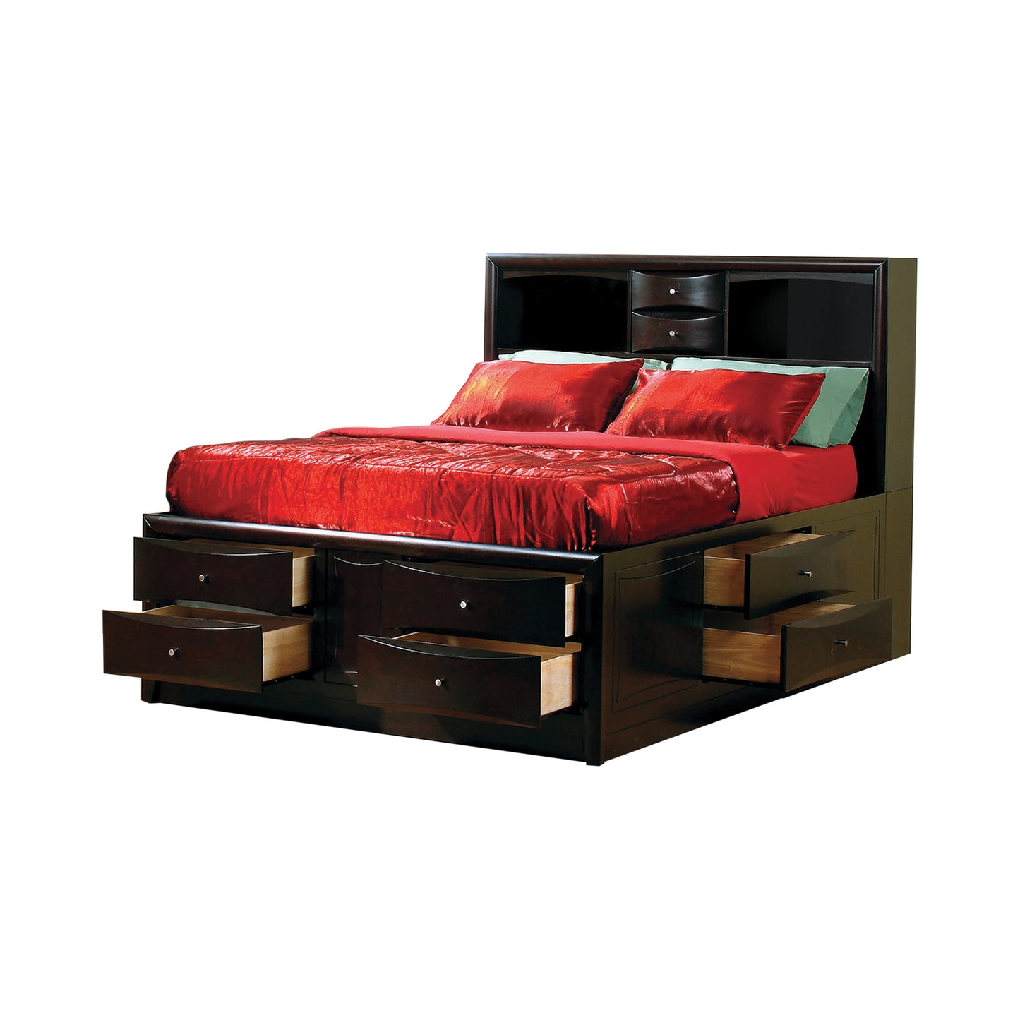 Phoenix Bedroom Set With Bookcase Headboard Deep Cappuccino - 200409