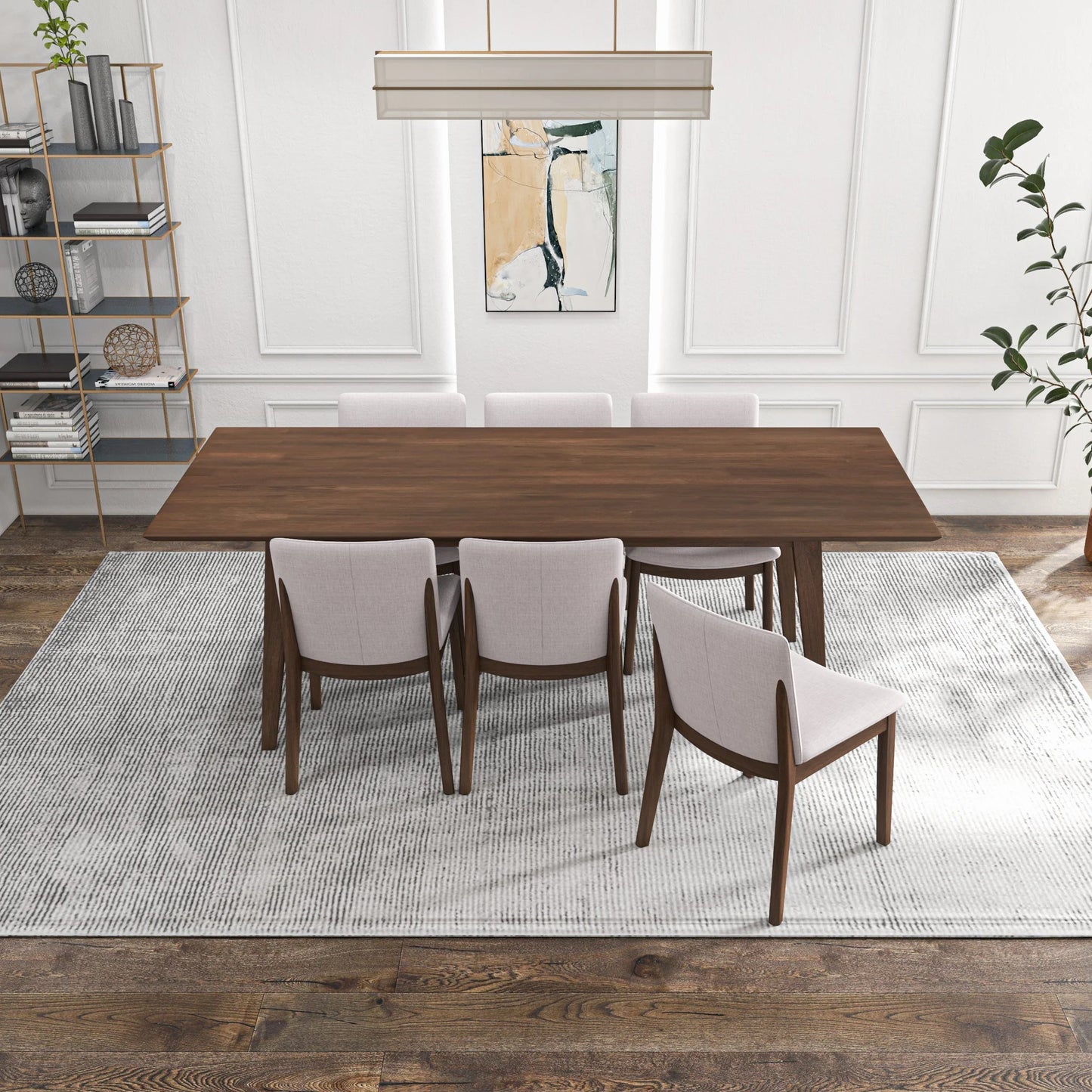 Adira (XLarge - Walnut) Dining Set with 6 Virginia (Beige) Dining Chairs