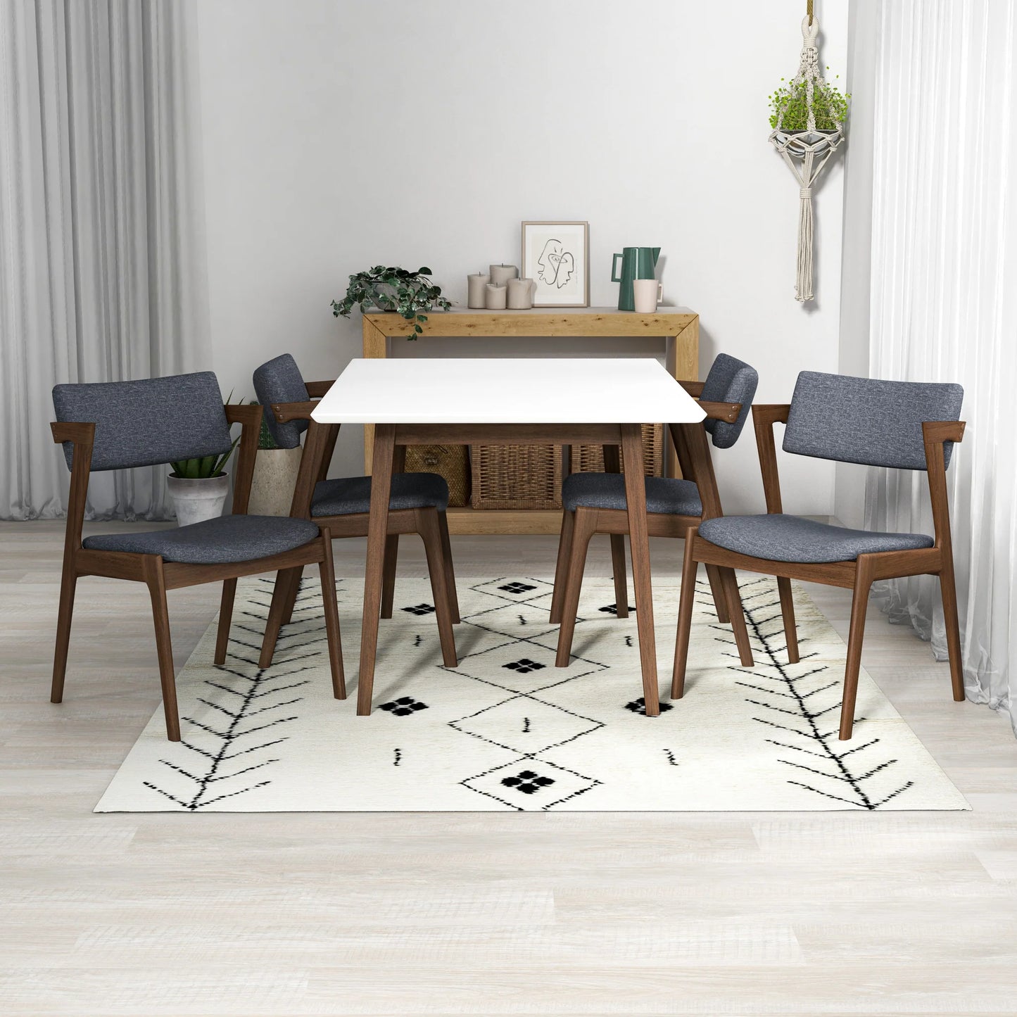 Adira (Small - White) Dining Set with 4 Ricco (Dark Grey) Dining Chairs