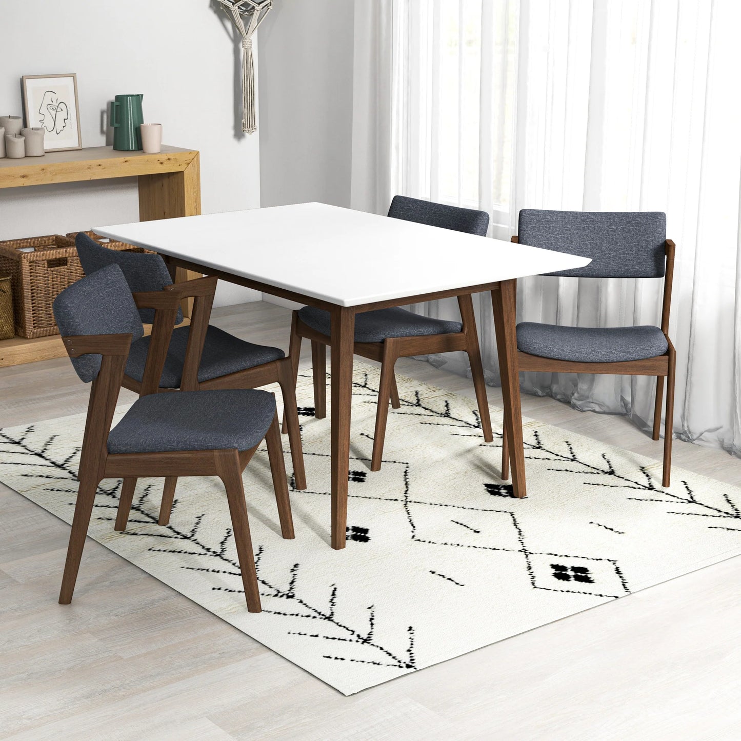 Adira (Small - White) Dining Set with 4 Ricco (Dark Grey) Dining Chairs