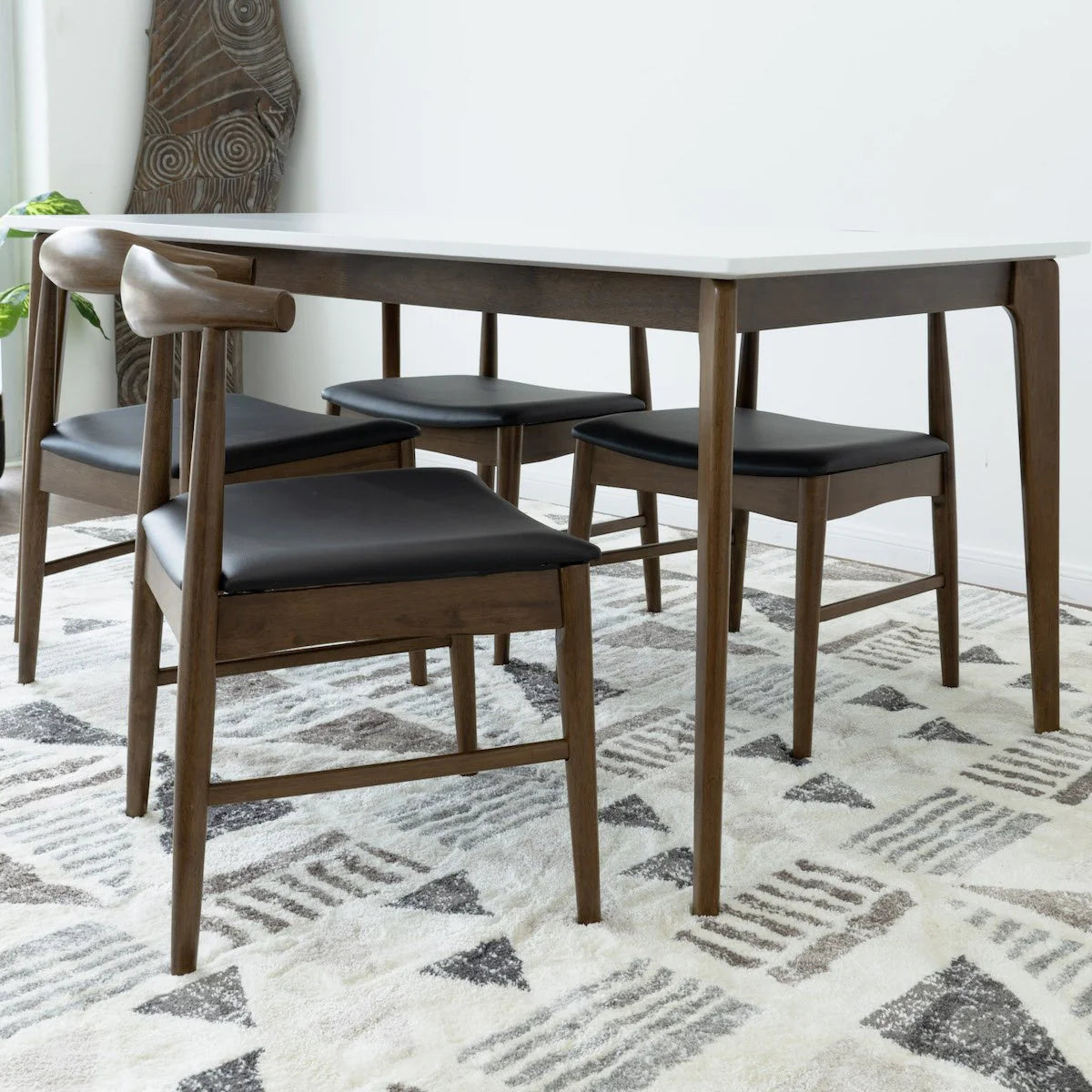 Selena (White) Dining Set with 4 Winston (Black Leather) Dining Chairs